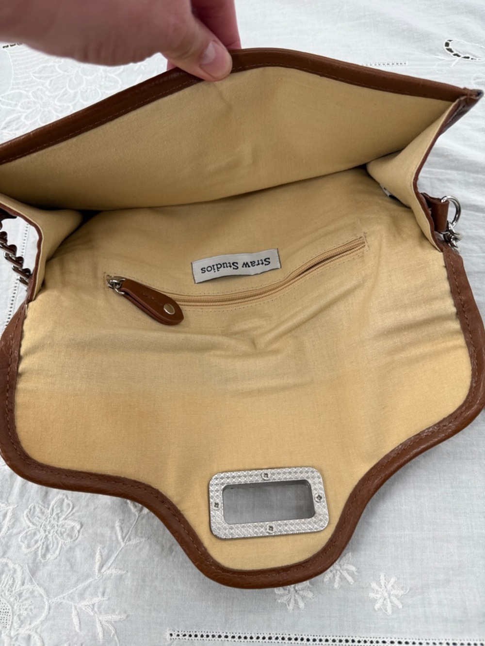 Straw Studios Bag Wm Woven Silver Chain Shoulder Purse Summer Preppy Boho - Picture 7 of 9